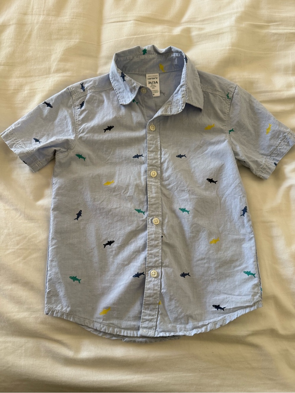 Carter's Navy Blue Short-Sleeve Shark Button-Up Shirt - Picture 3 of 5